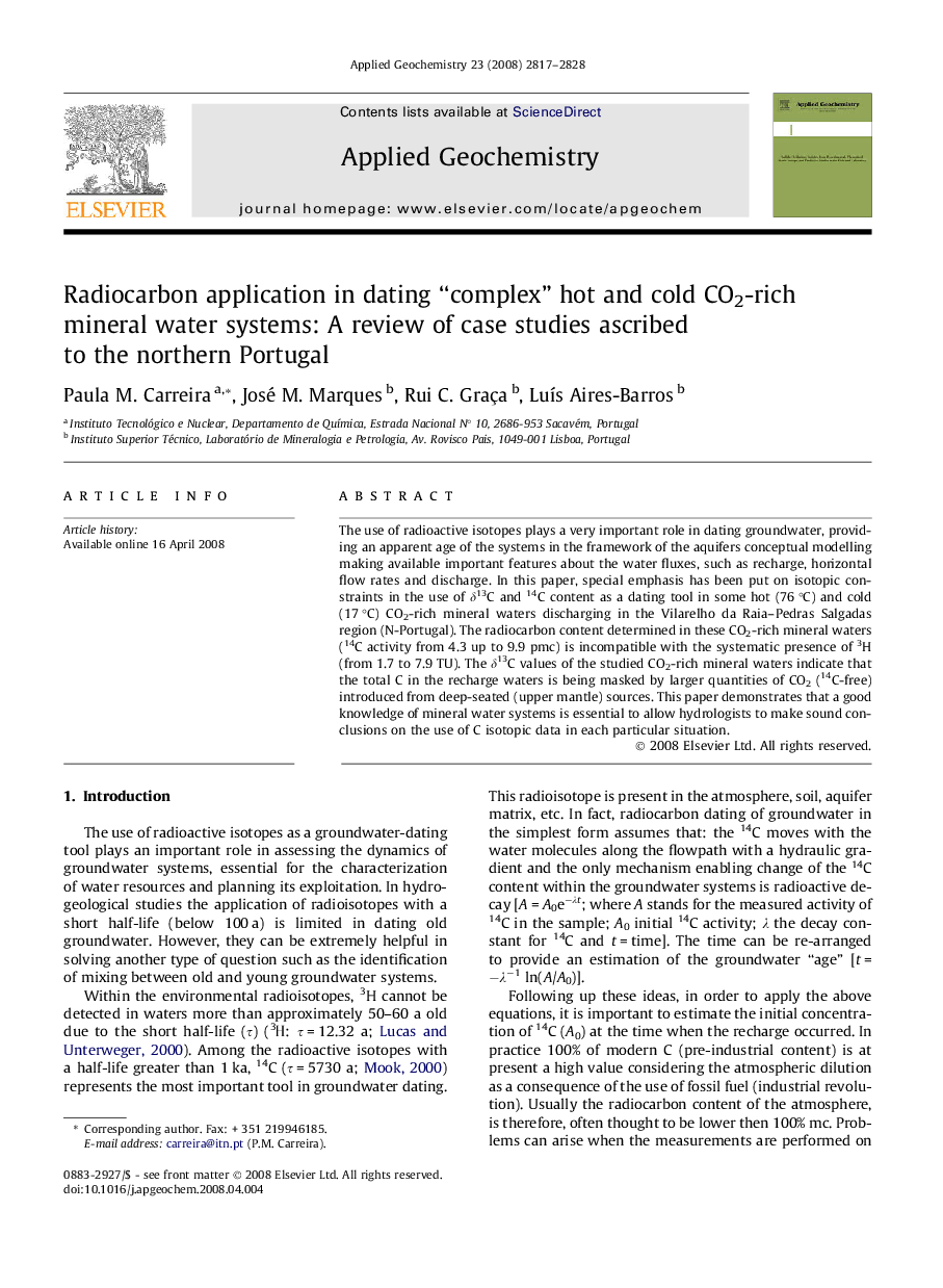 Radiocarbon application in dating “complex” hot and cold CO2-rich mineral water systems: A review of case studies ascribed to the northern Portugal