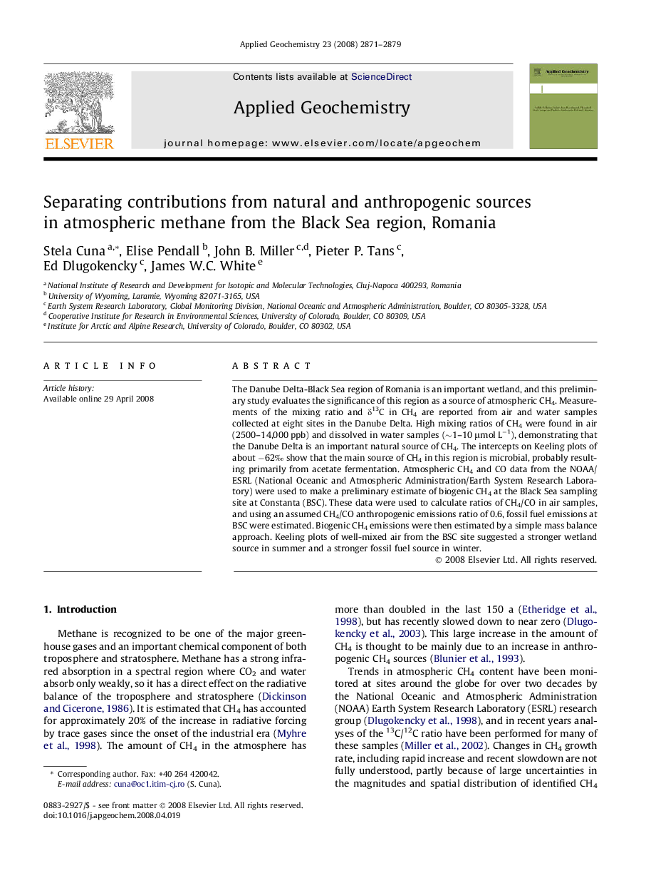 Separating contributions from natural and anthropogenic sources in atmospheric methane from the Black Sea region, Romania