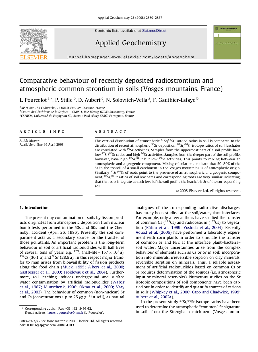 Comparative behaviour of recently deposited radiostrontium and atmospheric common strontium in soils (Vosges mountains, France)
