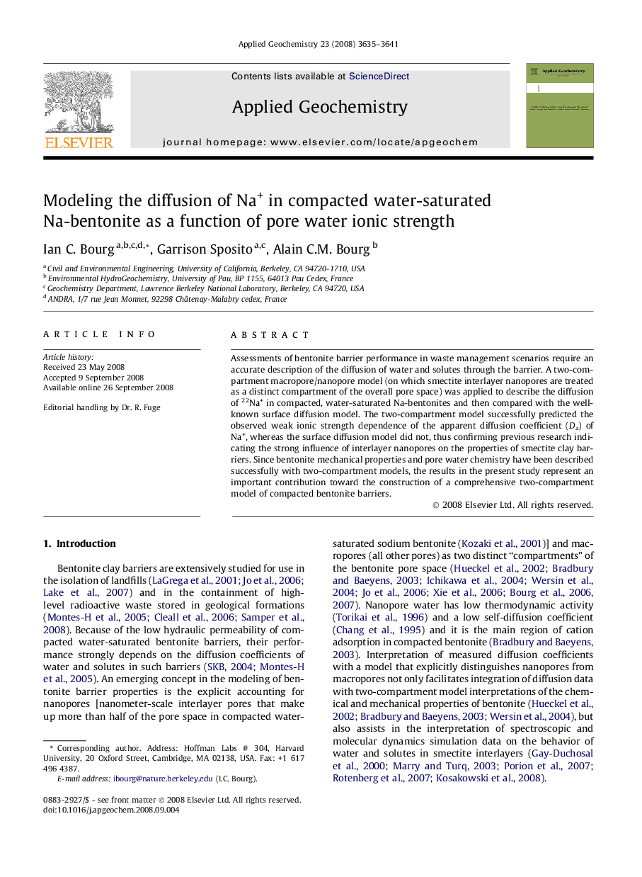Modeling the diffusion of Na+ in compacted water-saturated Na-bentonite as a function of pore water ionic strength