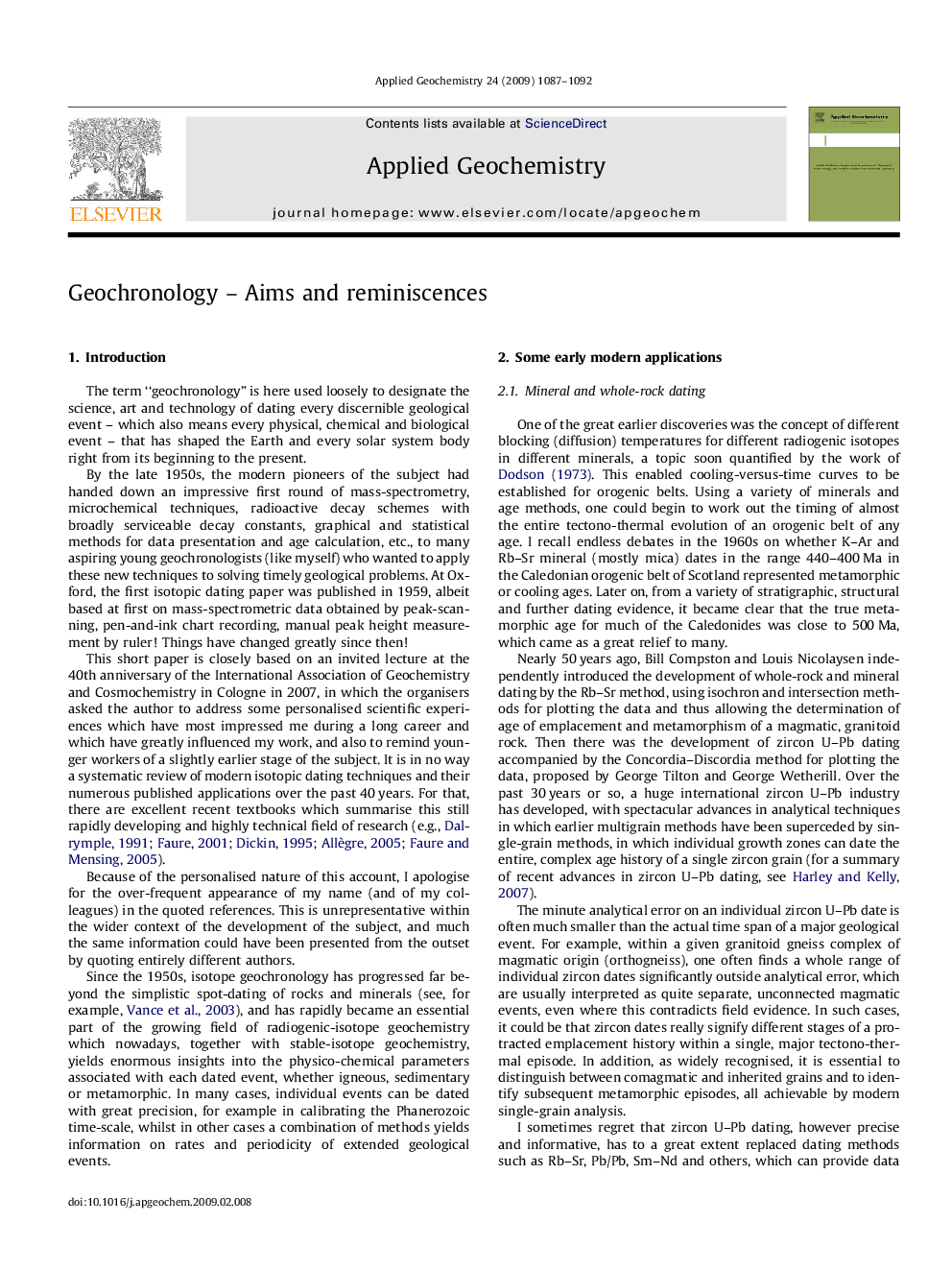 Geochronology - Aims and reminiscences