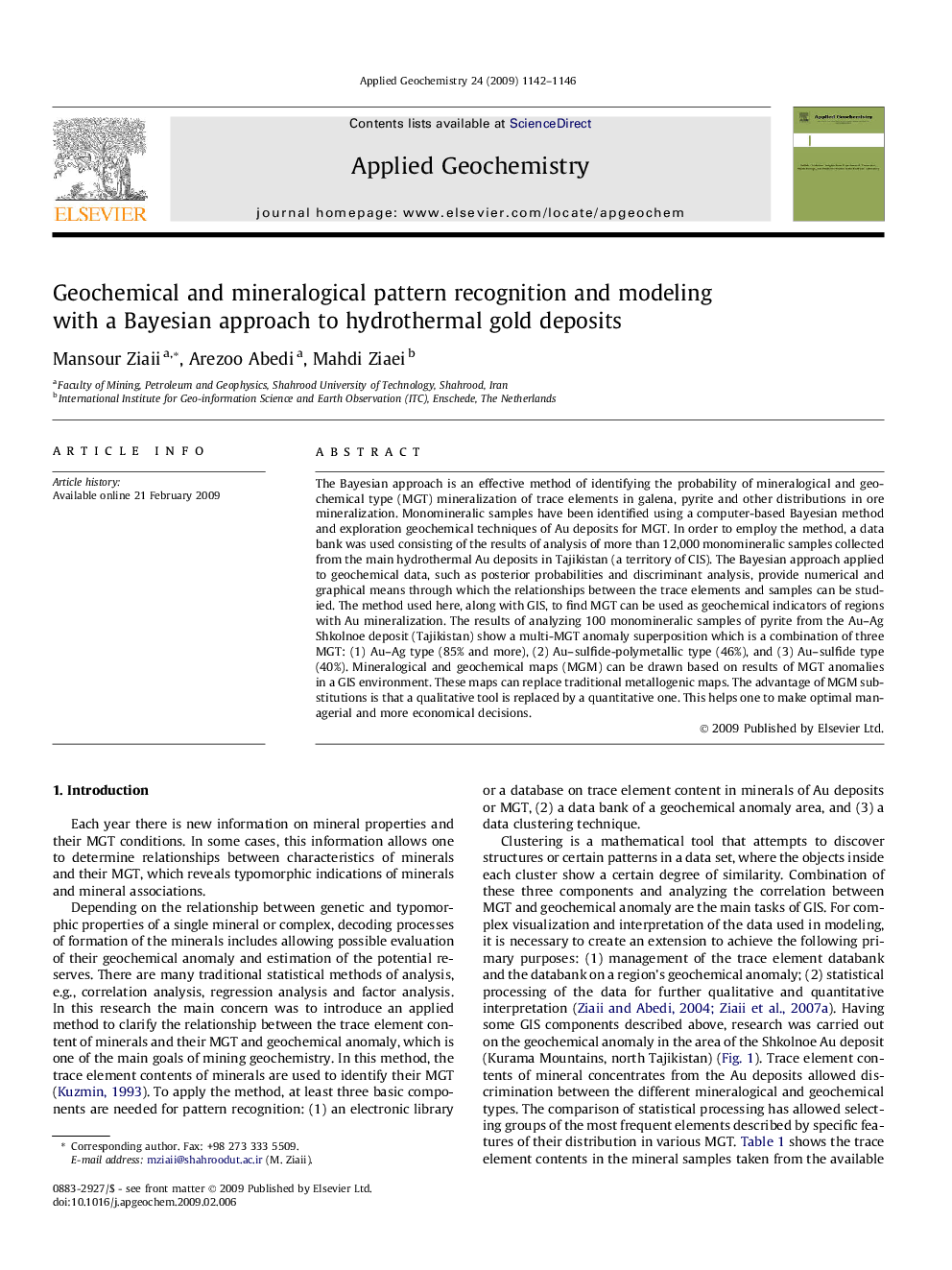 Geochemical and mineralogical pattern recognition and modeling with a Bayesian approach to hydrothermal gold deposits