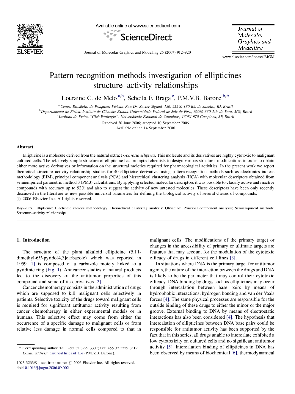 Pattern recognition methods investigation of ellipticines structure–activity relationships