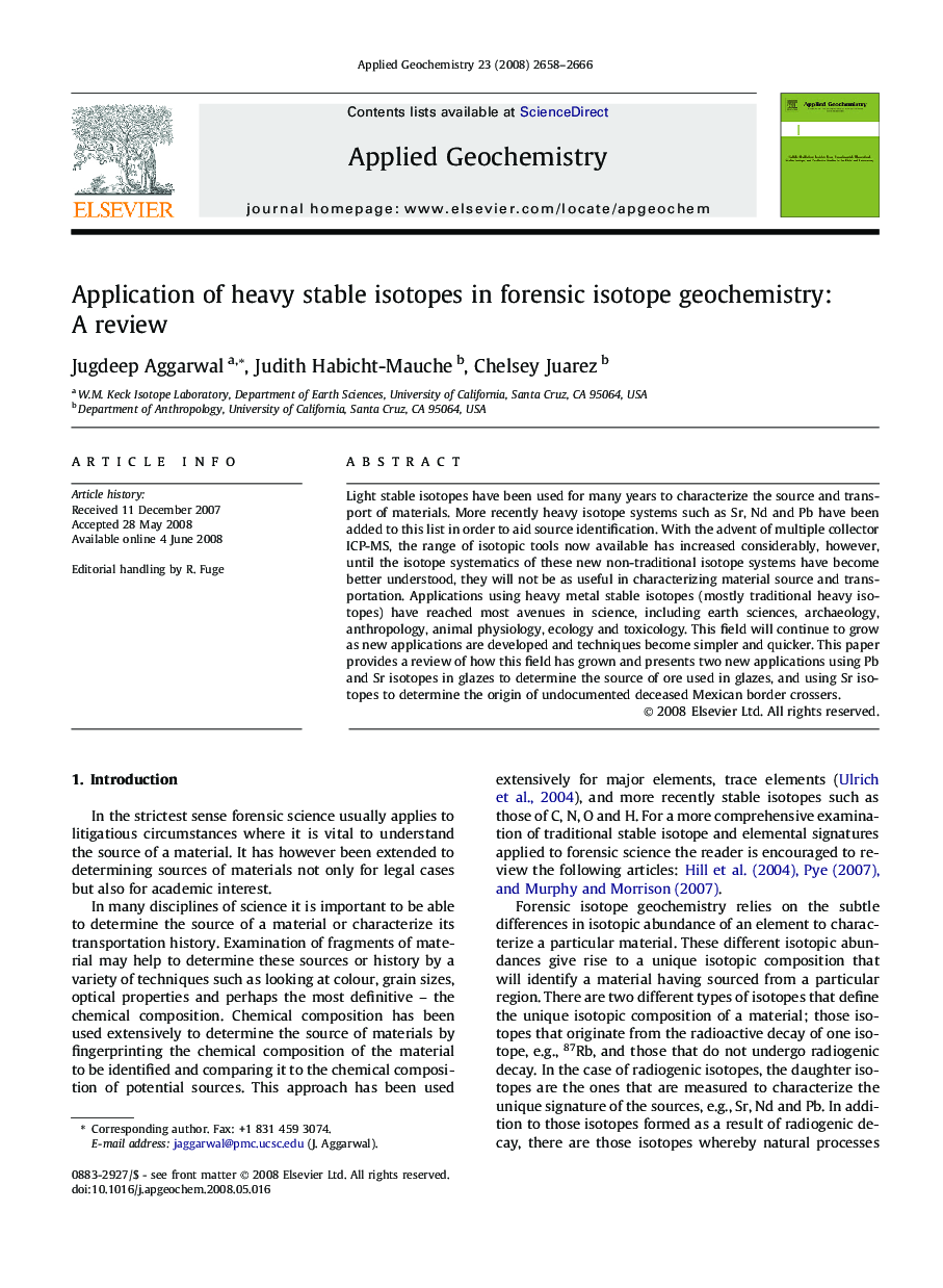 Application of heavy stable isotopes in forensic isotope geochemistry: A review