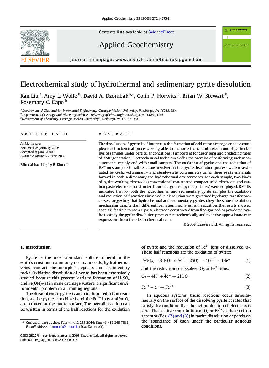 Electrochemical study of hydrothermal and sedimentary pyrite dissolution