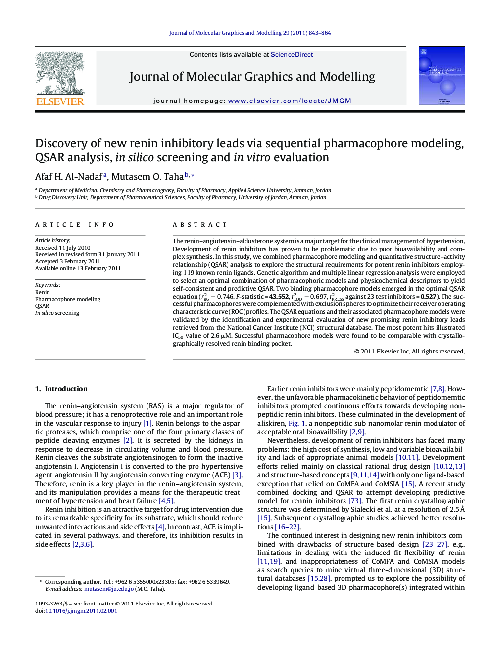 Discovery of new renin inhibitory leads via sequential pharmacophore modeling, QSAR analysis, in silico screening and in vitro evaluation