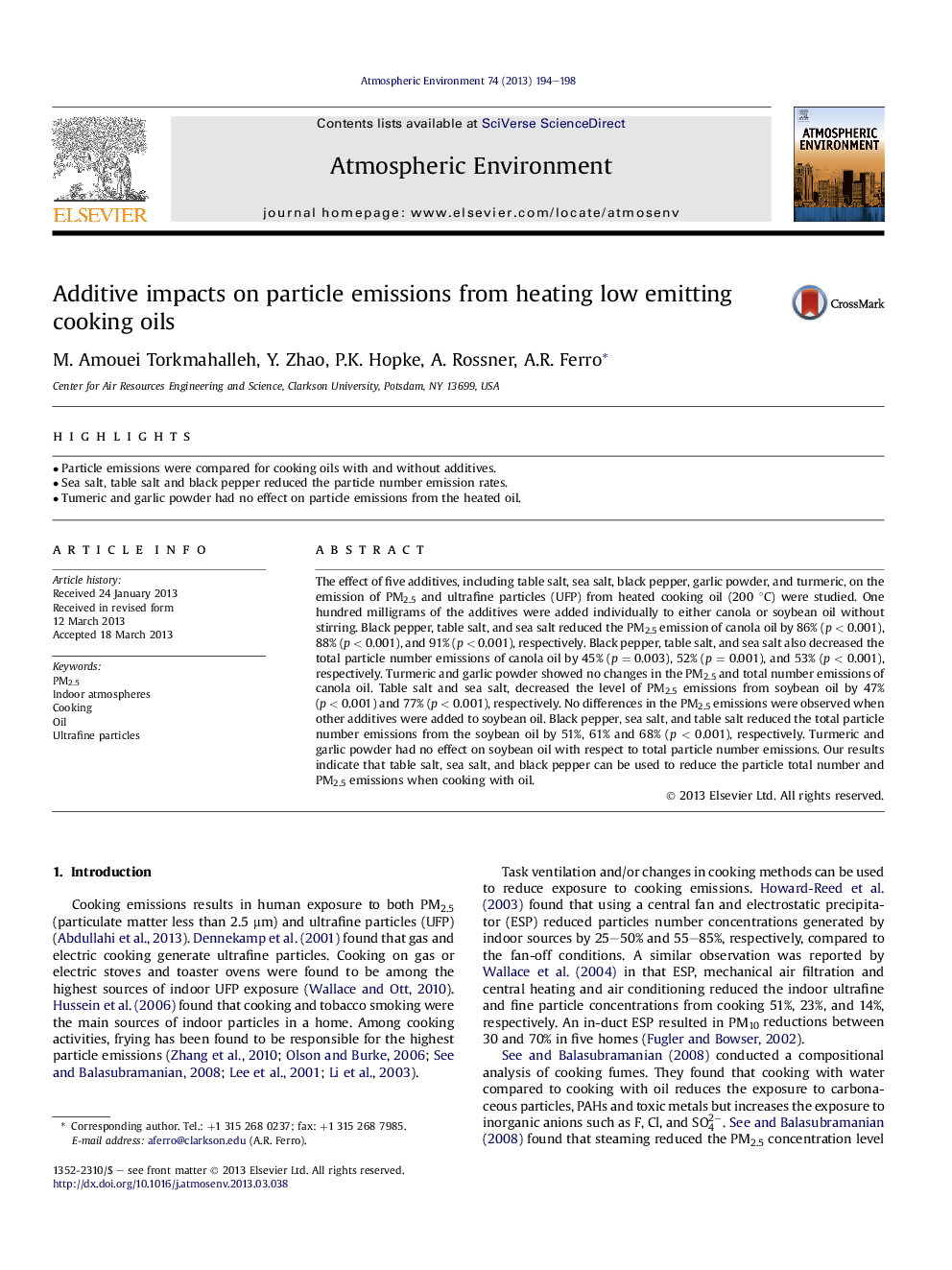 Additive impacts on particle emissions from heating low emitting cooking oils