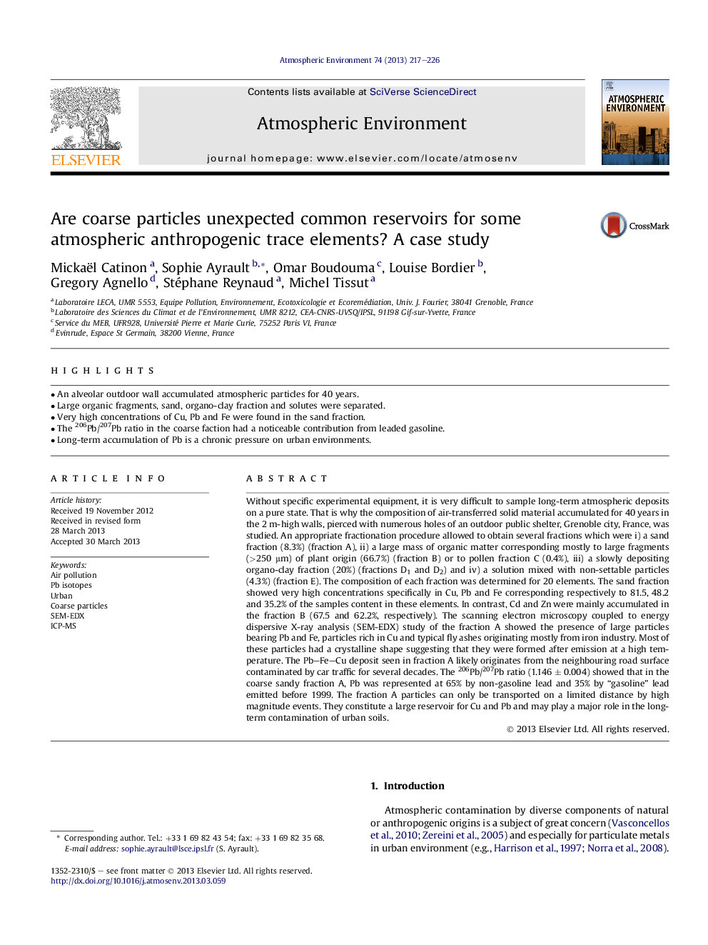 Are coarse particles unexpected common reservoirs for some atmospheric anthropogenic trace elements? A case study