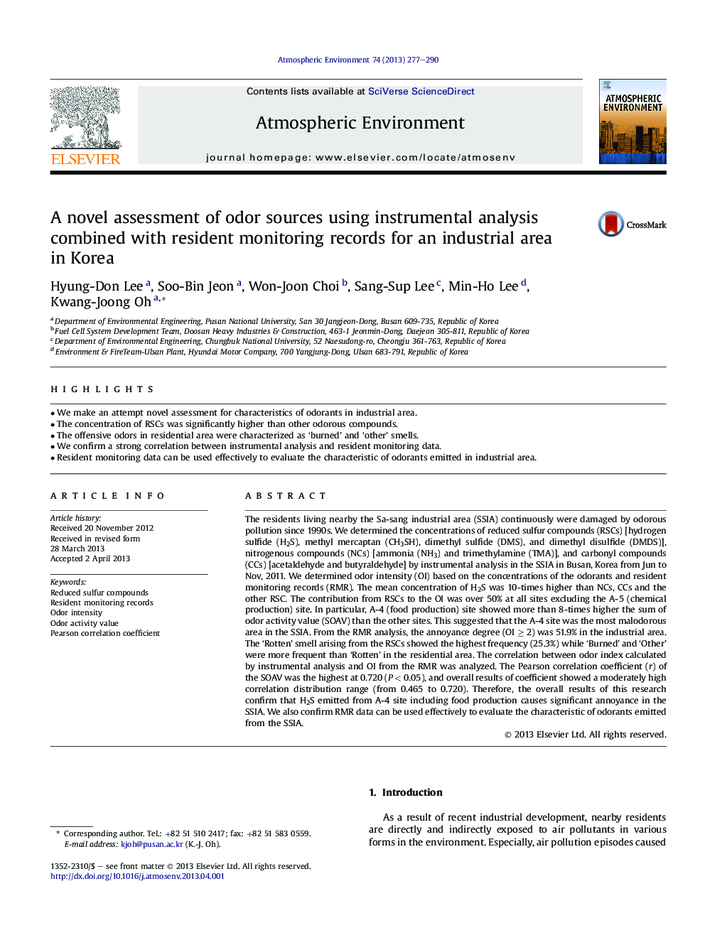 A novel assessment of odor sources using instrumental analysis combined with resident monitoring records for an industrial area in Korea