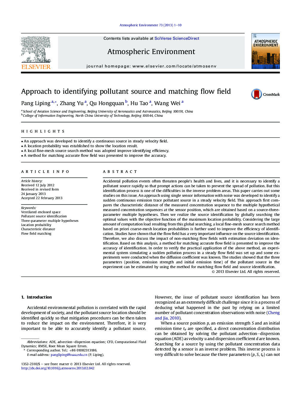 Approach to identifying pollutant source and matching flow field