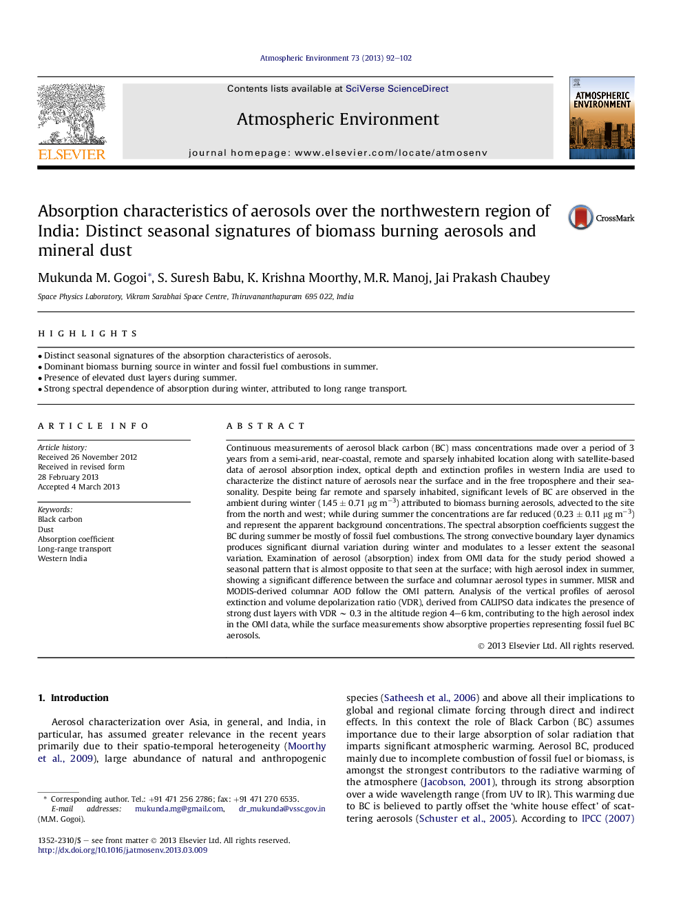 Absorption characteristics of aerosols over the northwestern region of India: Distinct seasonal signatures of biomass burning aerosols and mineral dust