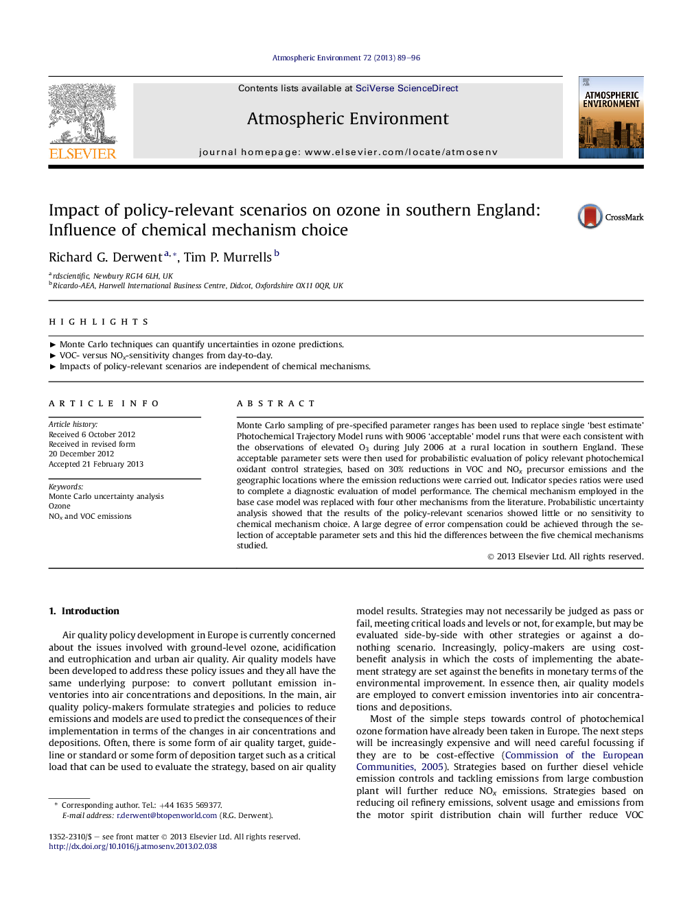 Impact of policy-relevant scenarios on ozone in southern England: Influence of chemical mechanism choice