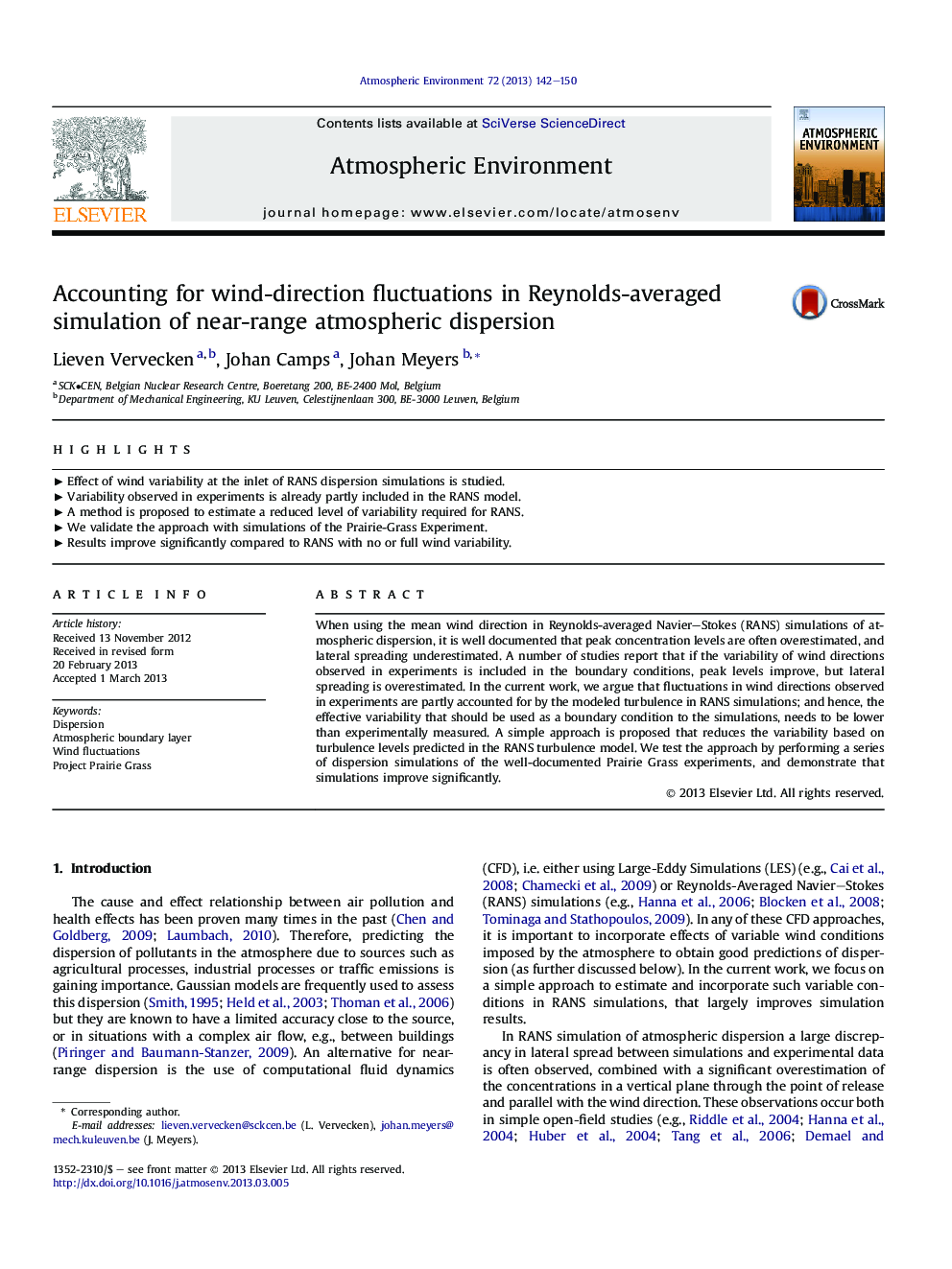 Accounting for wind-direction fluctuations in Reynolds-averaged simulation of near-range atmospheric dispersion