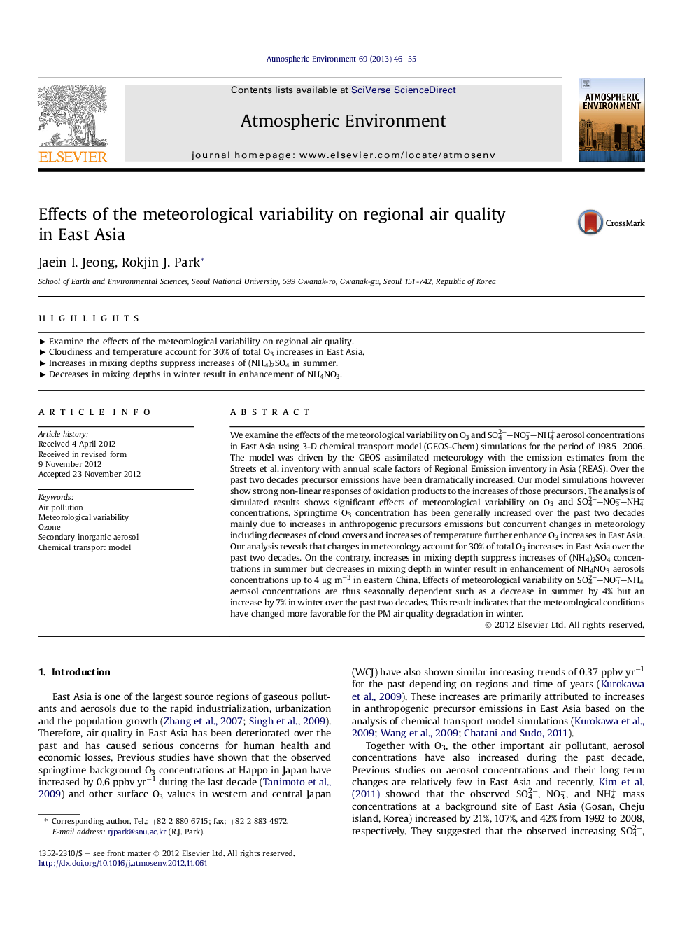 Effects of the meteorological variability on regional air quality in East Asia