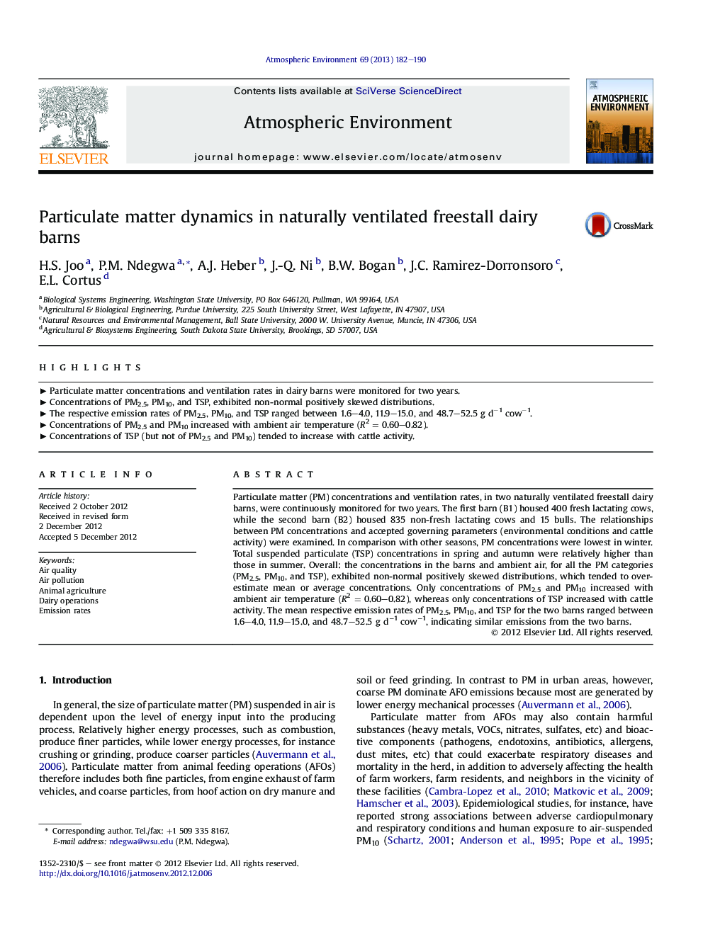 Particulate matter dynamics in naturally ventilated freestall dairy barns