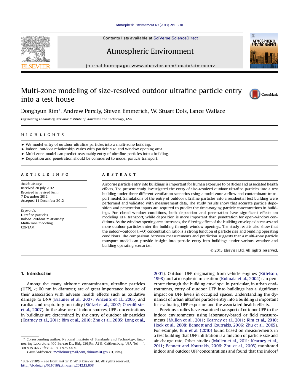 عکس صفحه اول مقاله: Multi-zone modeling of size-resolved outdoor ultrafine particle entry into a test house Multi-zone modeling of size-resolved outdoor ultrafine particle entry into a test house
