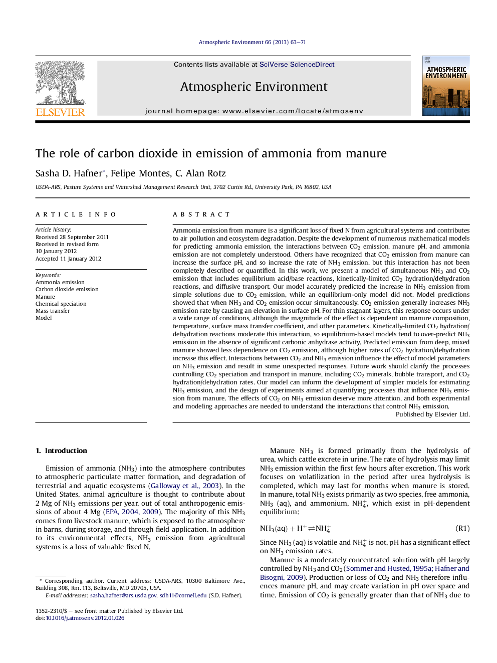 The role of carbon dioxide in emission of ammonia from manure