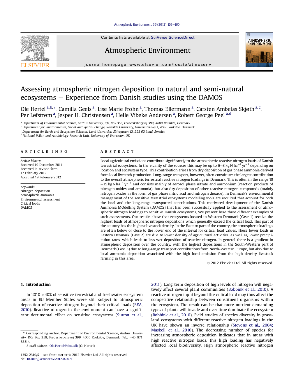 Assessing atmospheric nitrogen deposition to natural and semi-natural ecosystems – Experience from Danish studies using the DAMOS