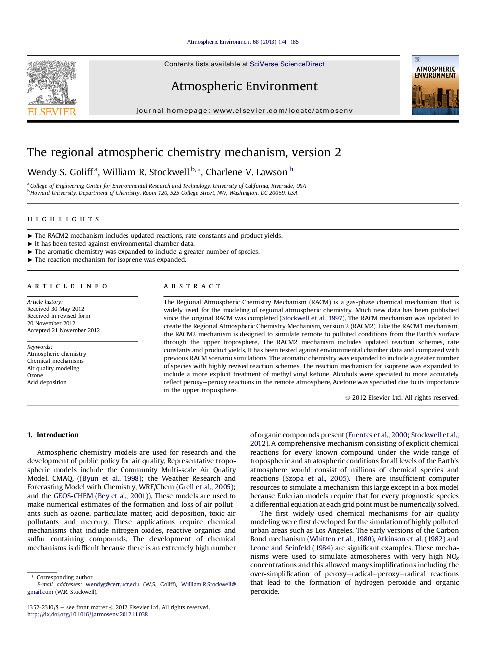 The regional atmospheric chemistry mechanism, version 2