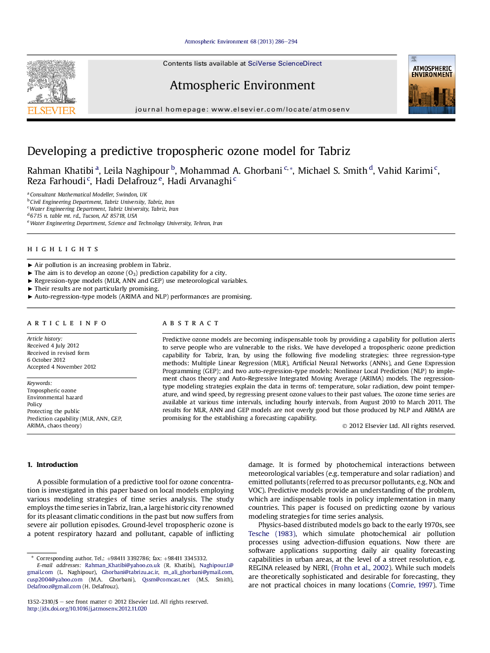 Developing a predictive tropospheric ozone model for Tabriz