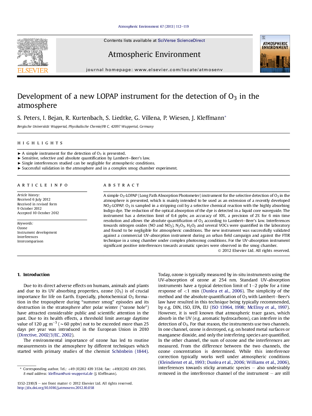 Development of a new LOPAP instrument for the detection of O3 in the atmosphere