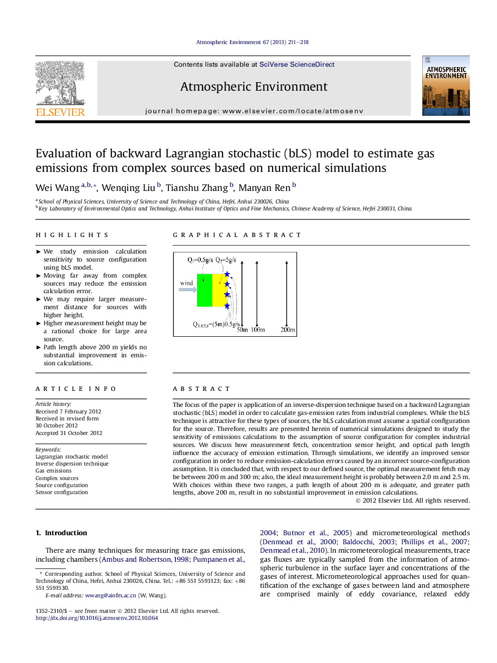 Evaluation of backward Lagrangian stochastic (bLS) model to estimate gas emissions from complex sources based on numerical simulations