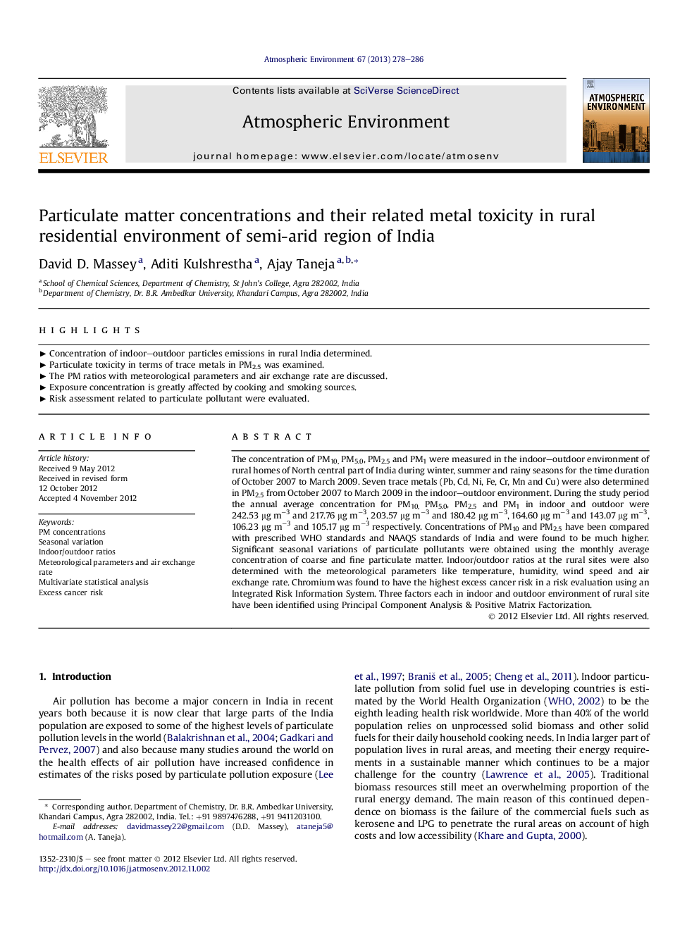 Particulate matter concentrations and their related metal toxicity in rural residential environment of semi-arid region of India