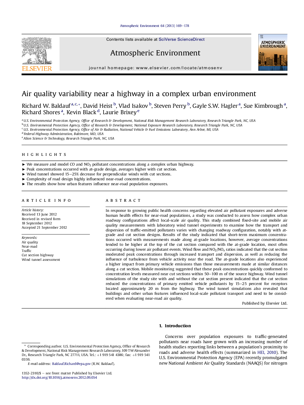 Air quality variability near a highway in a complex urban environment