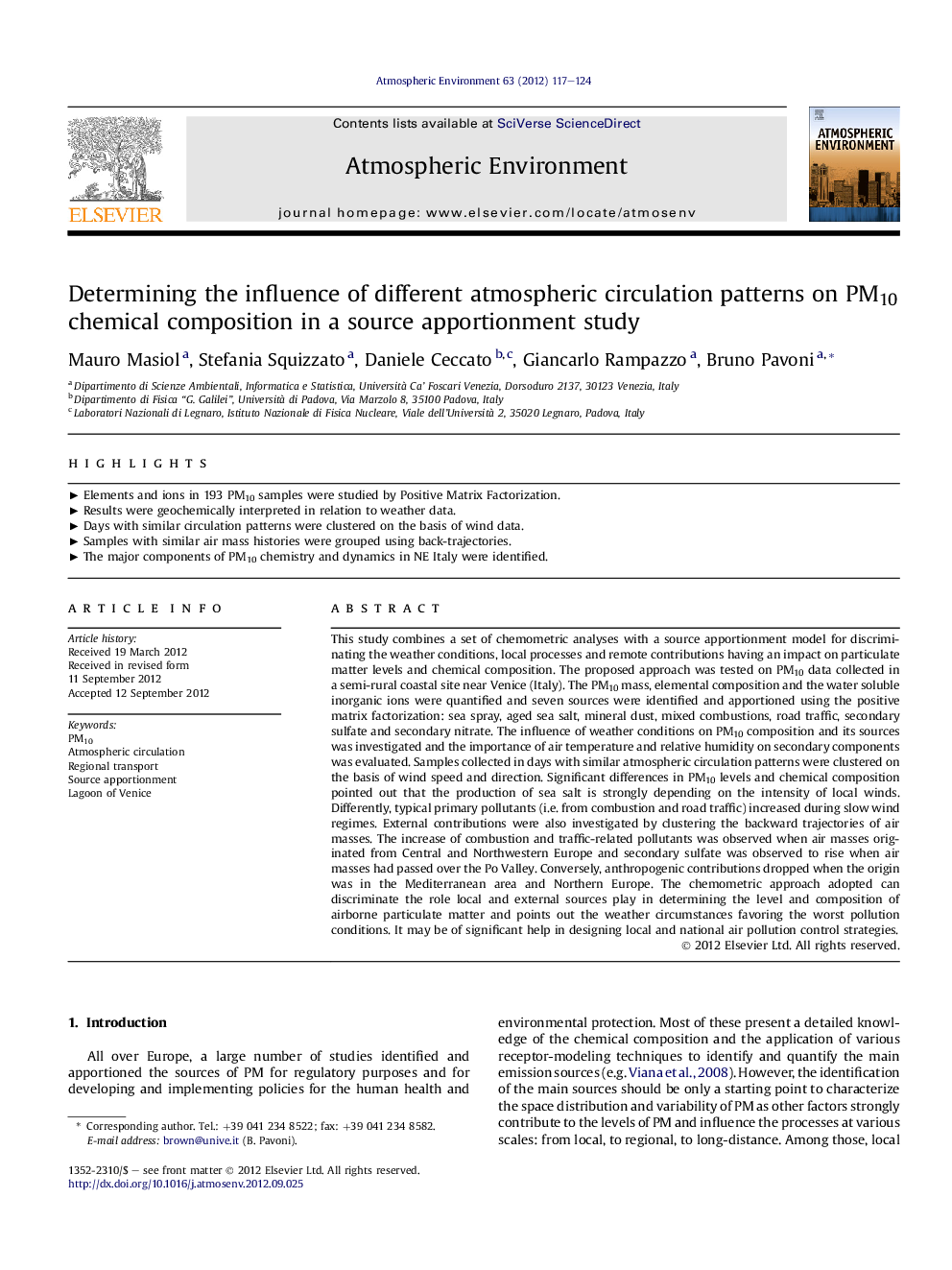 Determining the influence of different atmospheric circulation patterns on PM10 chemical composition in a source apportionment study