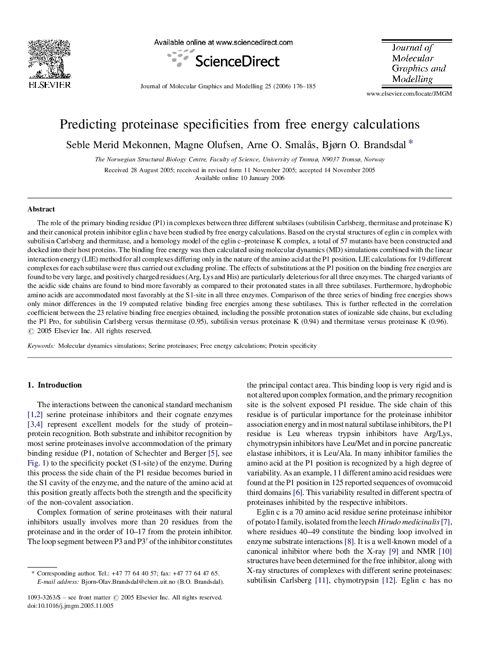 Predicting proteinase specificities from free energy calculations