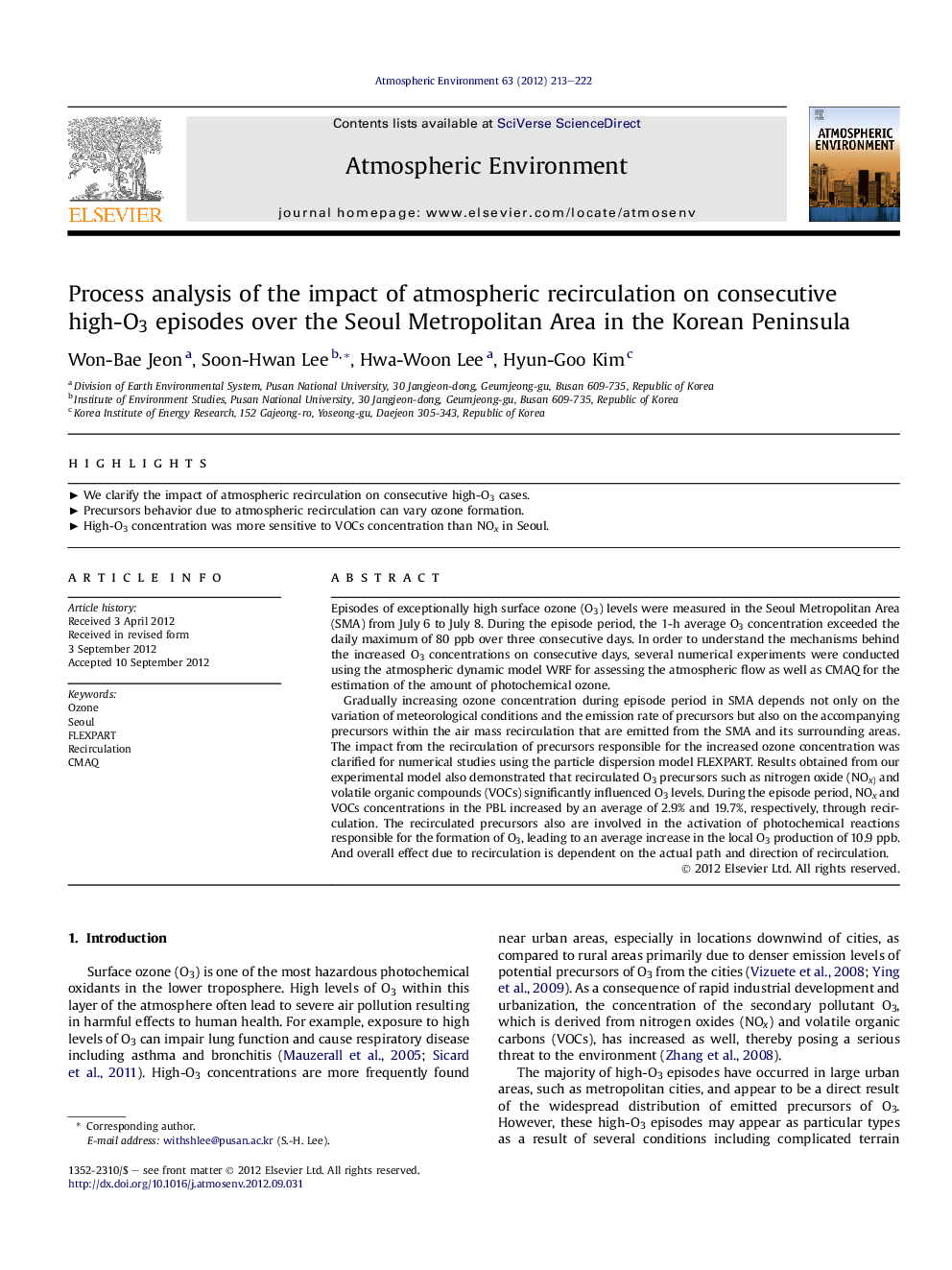 Process analysis of the impact of atmospheric recirculation on consecutive high-O3 episodes over the Seoul Metropolitan Area in the Korean Peninsula