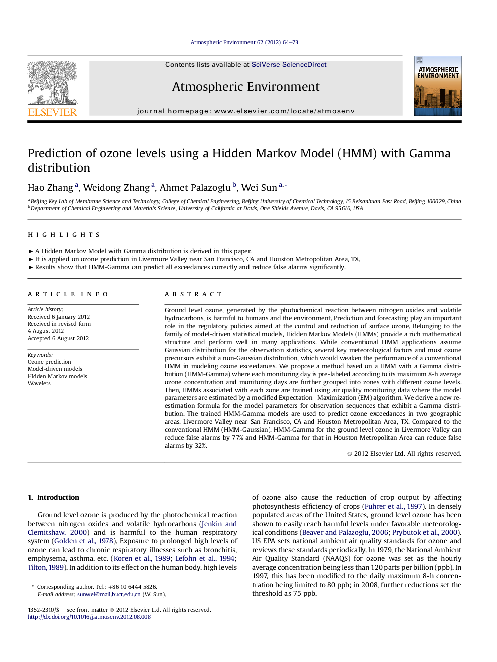 Prediction of ozone levels using a Hidden Markov Model (HMM) with Gamma distribution