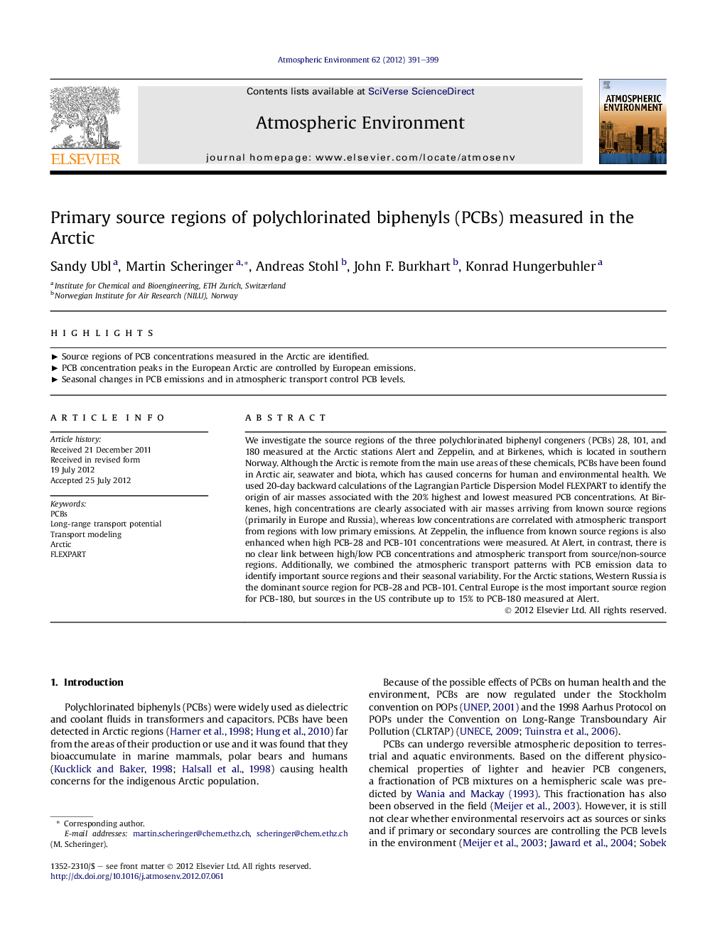 Primary source regions of polychlorinated biphenyls (PCBs) measured in the Arctic