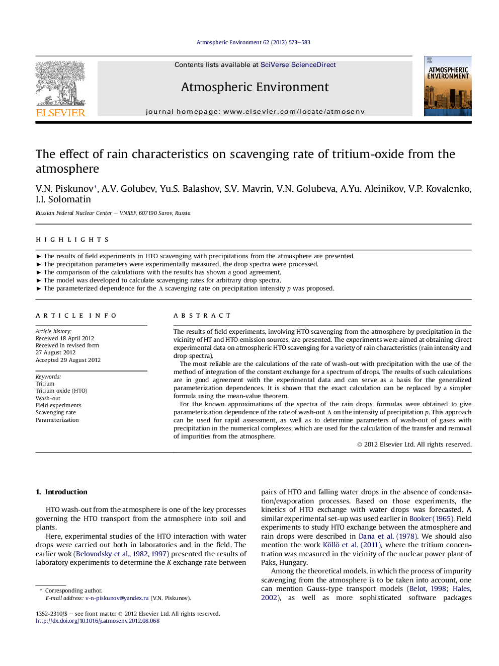 The effect of rain characteristics on scavenging rate of tritium-oxide from the atmosphere