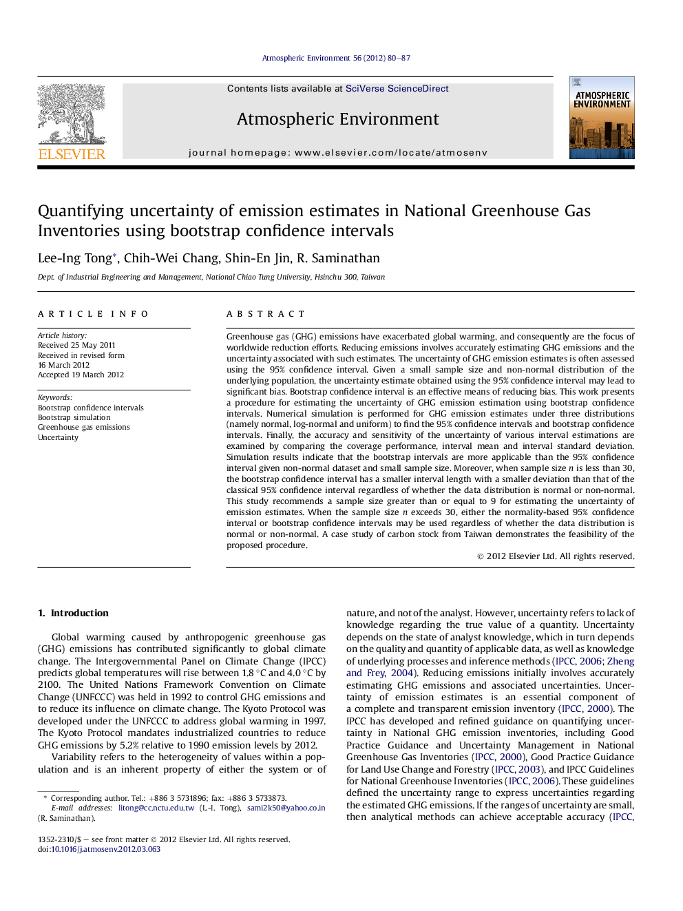 Quantifying uncertainty of emission estimates in National Greenhouse Gas Inventories using bootstrap confidence intervals