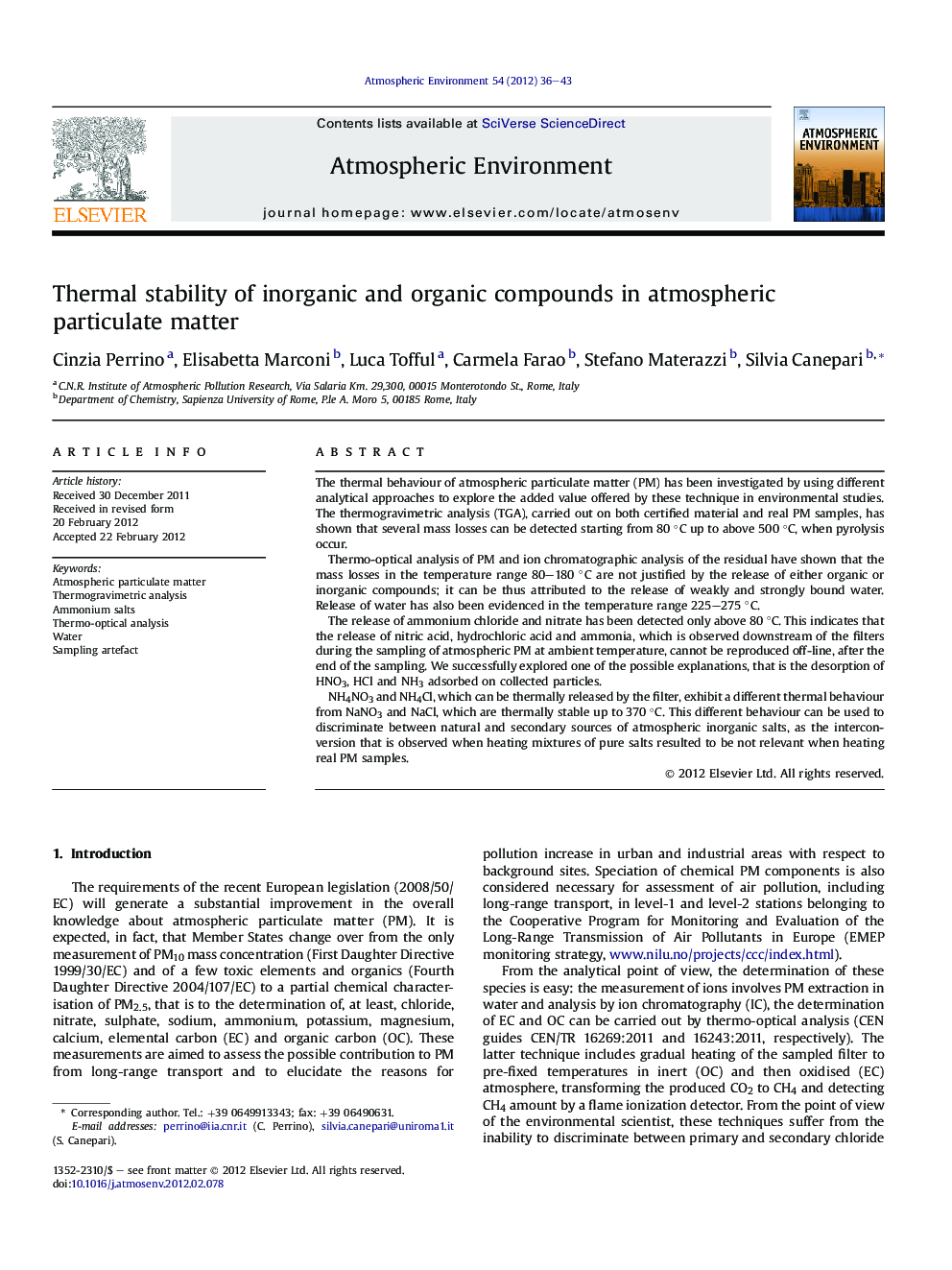 Thermal stability of inorganic and organic compounds in atmospheric particulate matter