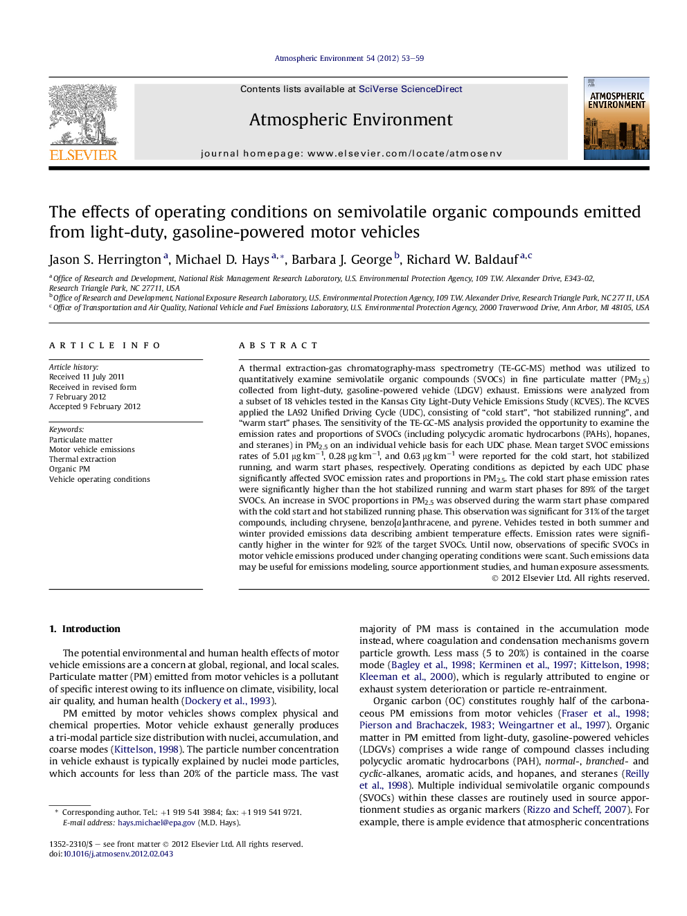 The effects of operating conditions on semivolatile organic compounds emitted from light-duty, gasoline-powered motor vehicles