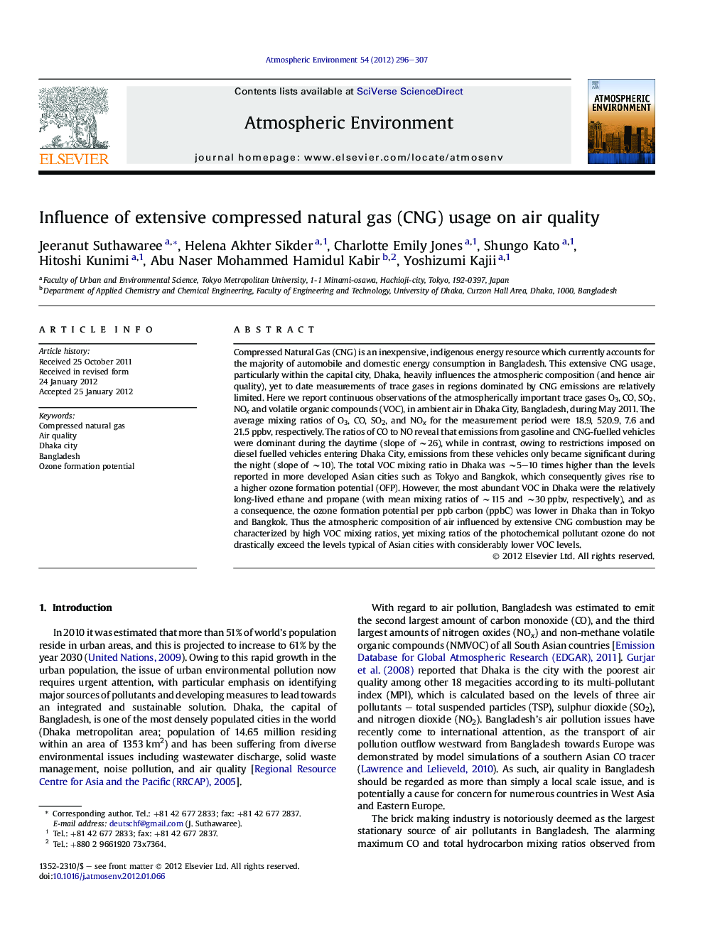 Influence of extensive compressed natural gas (CNG) usage on air quality