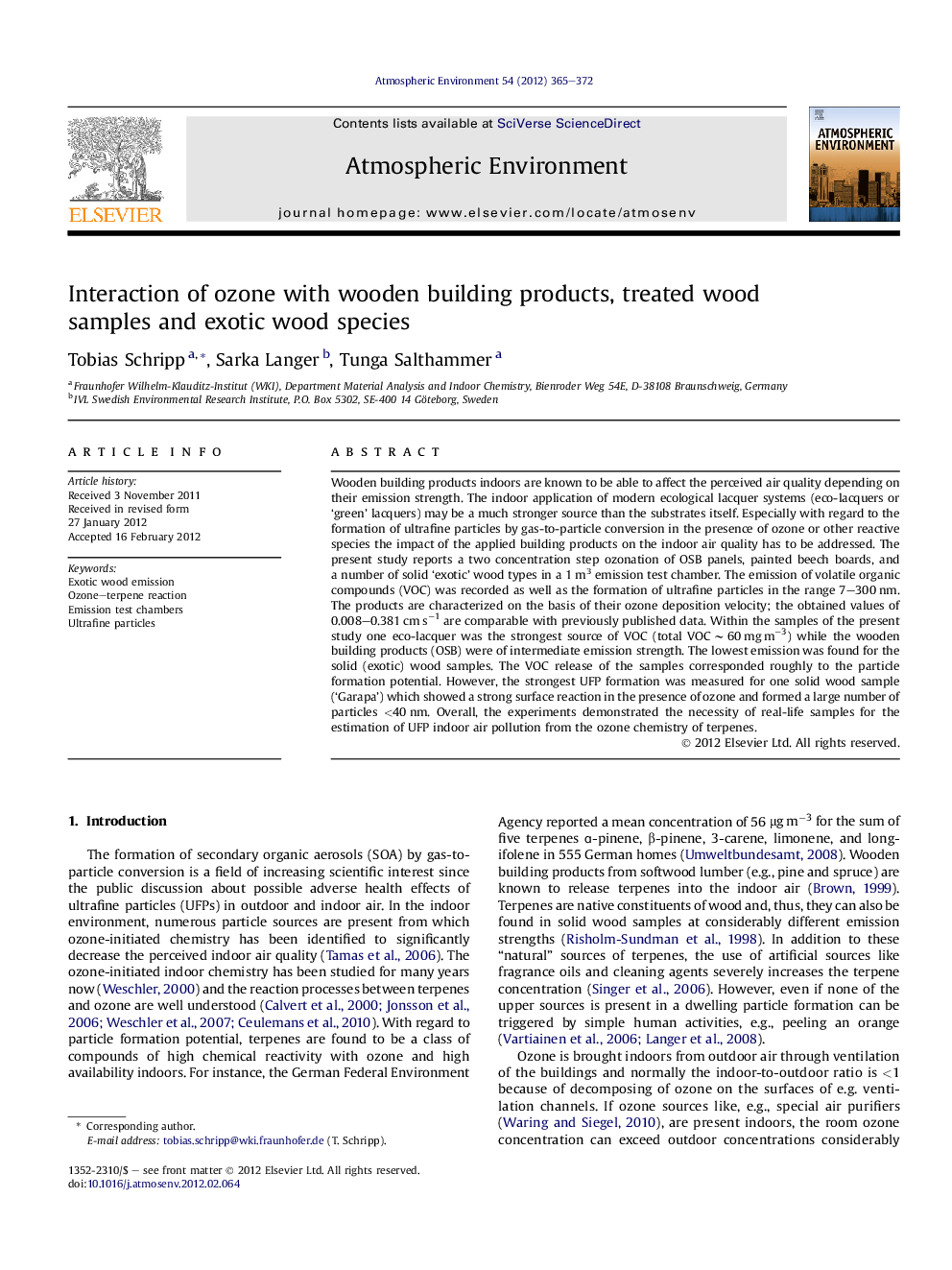 عکس صفحه اول مقاله: Interaction of ozone with wooden building products, treated wood samples and exotic wood species Interaction of ozone with wooden building products, treated wood samples and exotic wood species