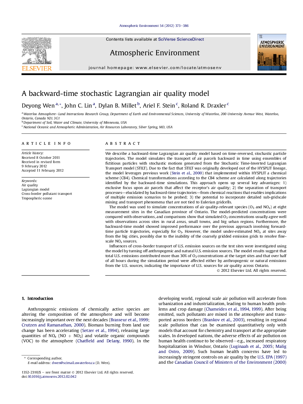 A backward-time stochastic Lagrangian air quality model