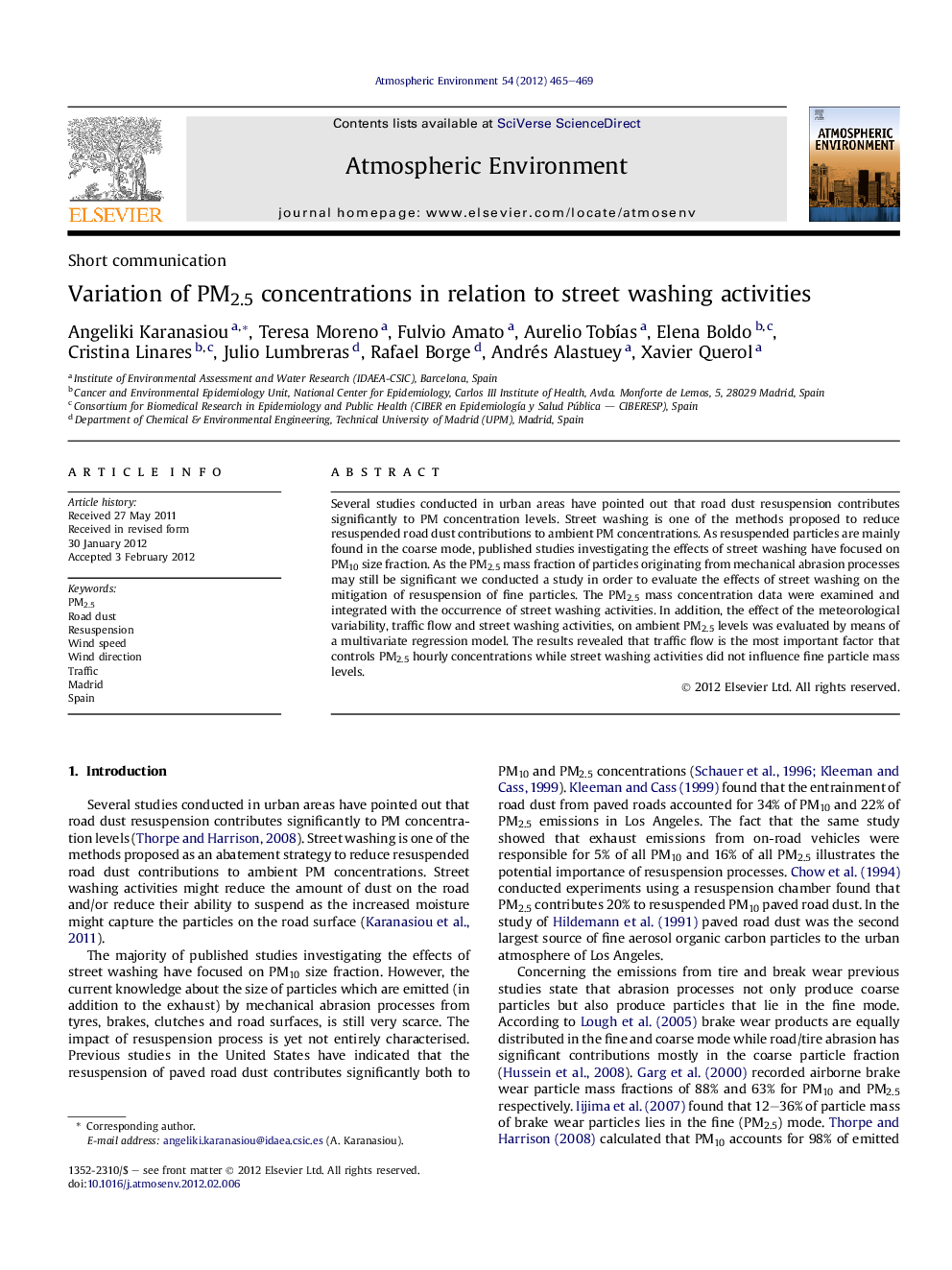 Variation of PM2.5 concentrations in relation to street washing activities