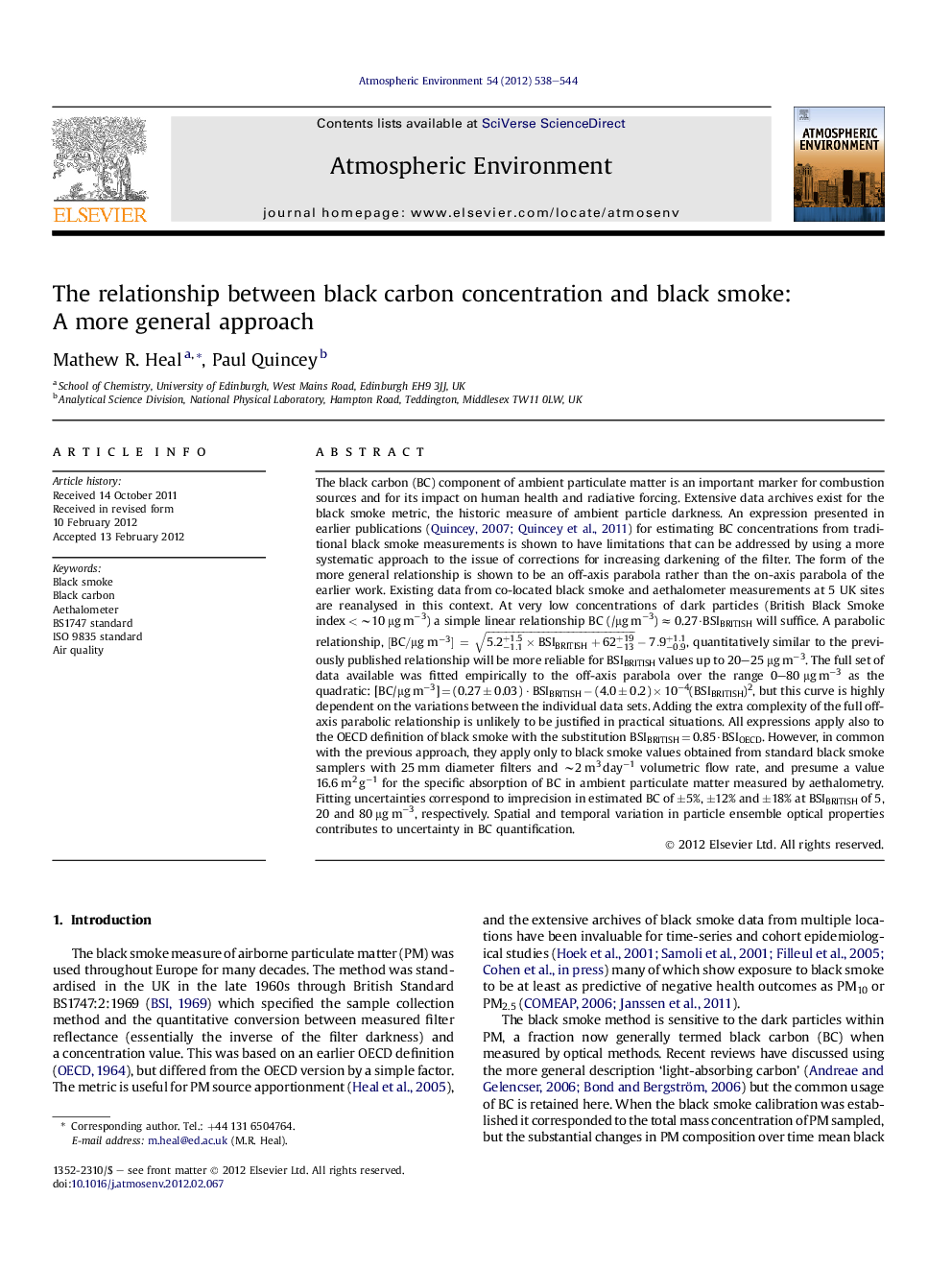 The relationship between black carbon concentration and black smoke: A more general approach