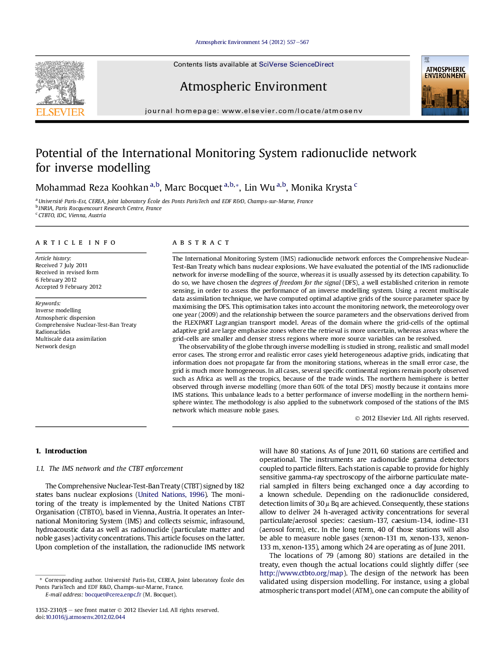 Potential of the International Monitoring System radionuclide network for inverse modelling