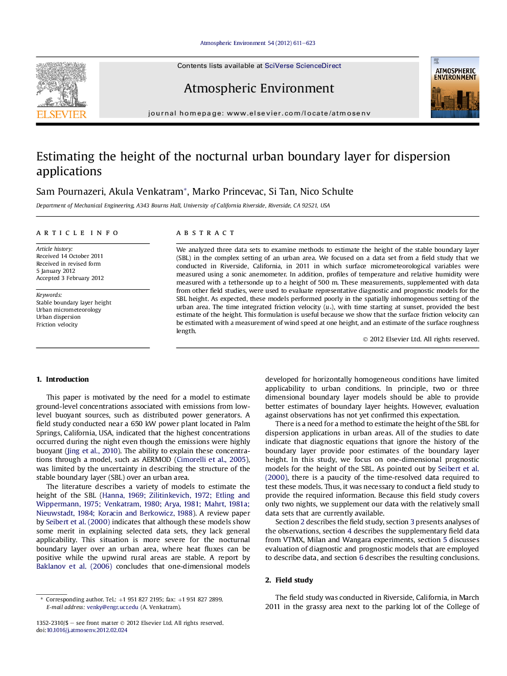 Estimating the height of the nocturnal urban boundary layer for dispersion applications