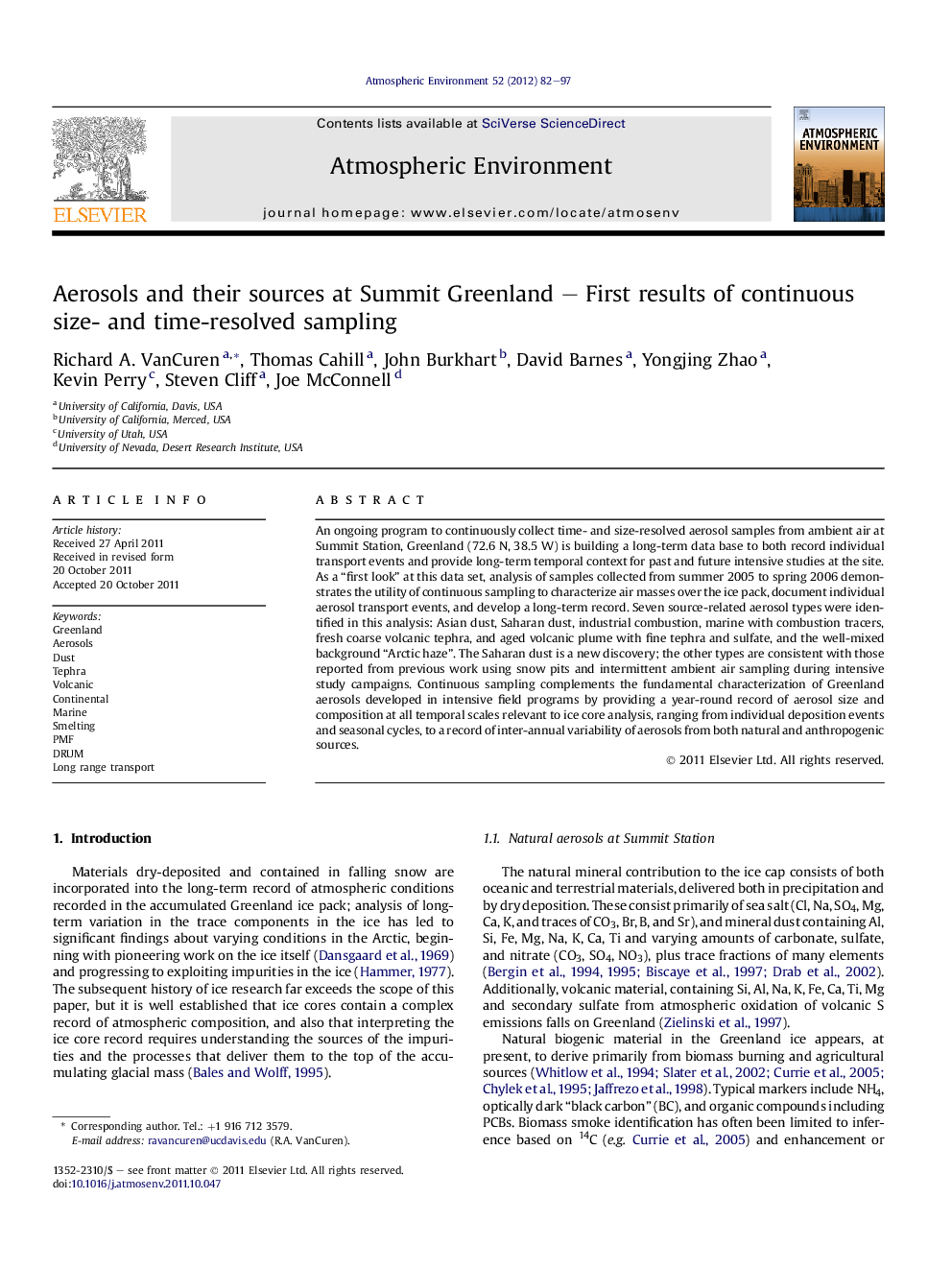 Aerosols and their sources at Summit Greenland – First results of continuous size- and time-resolved sampling