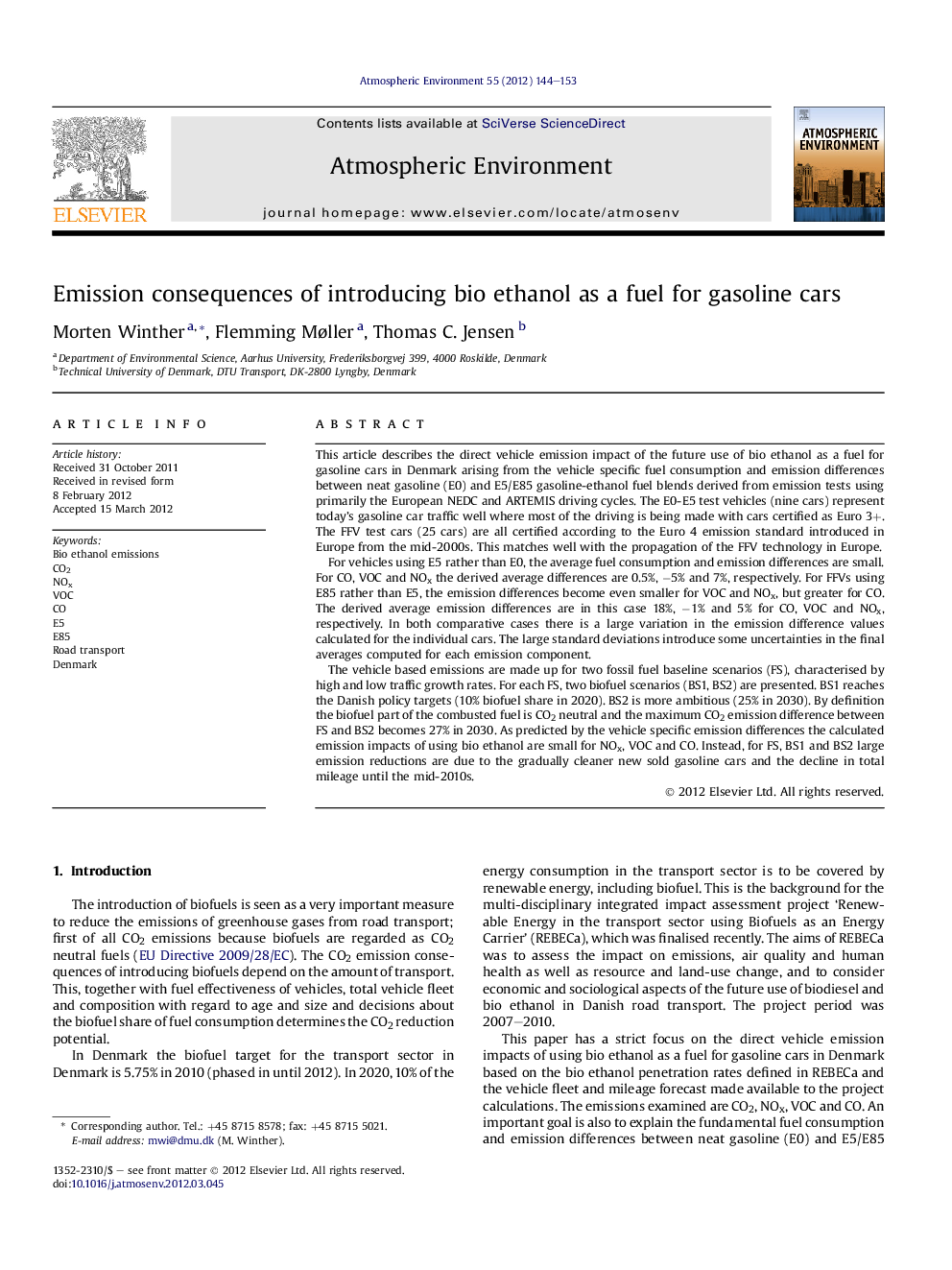 Emission consequences of introducing bio ethanol as a fuel for gasoline cars