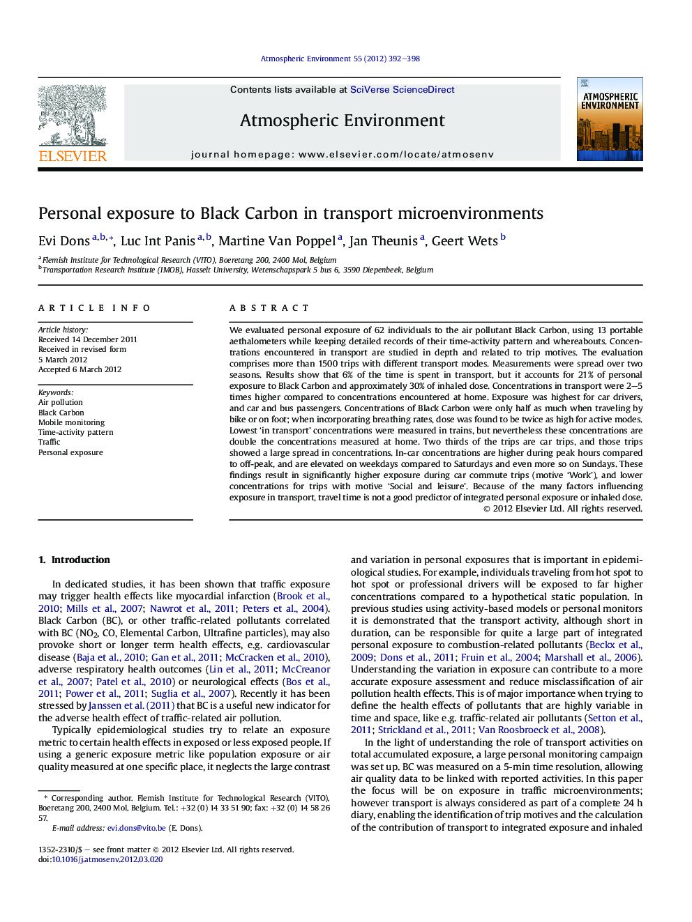 Personal exposure to Black Carbon in transport microenvironments