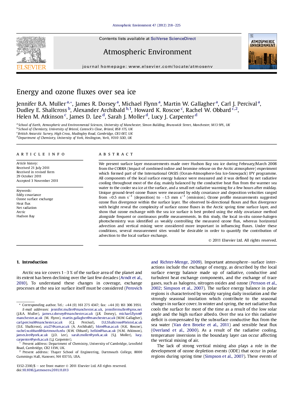 Energy and ozone fluxes over sea ice