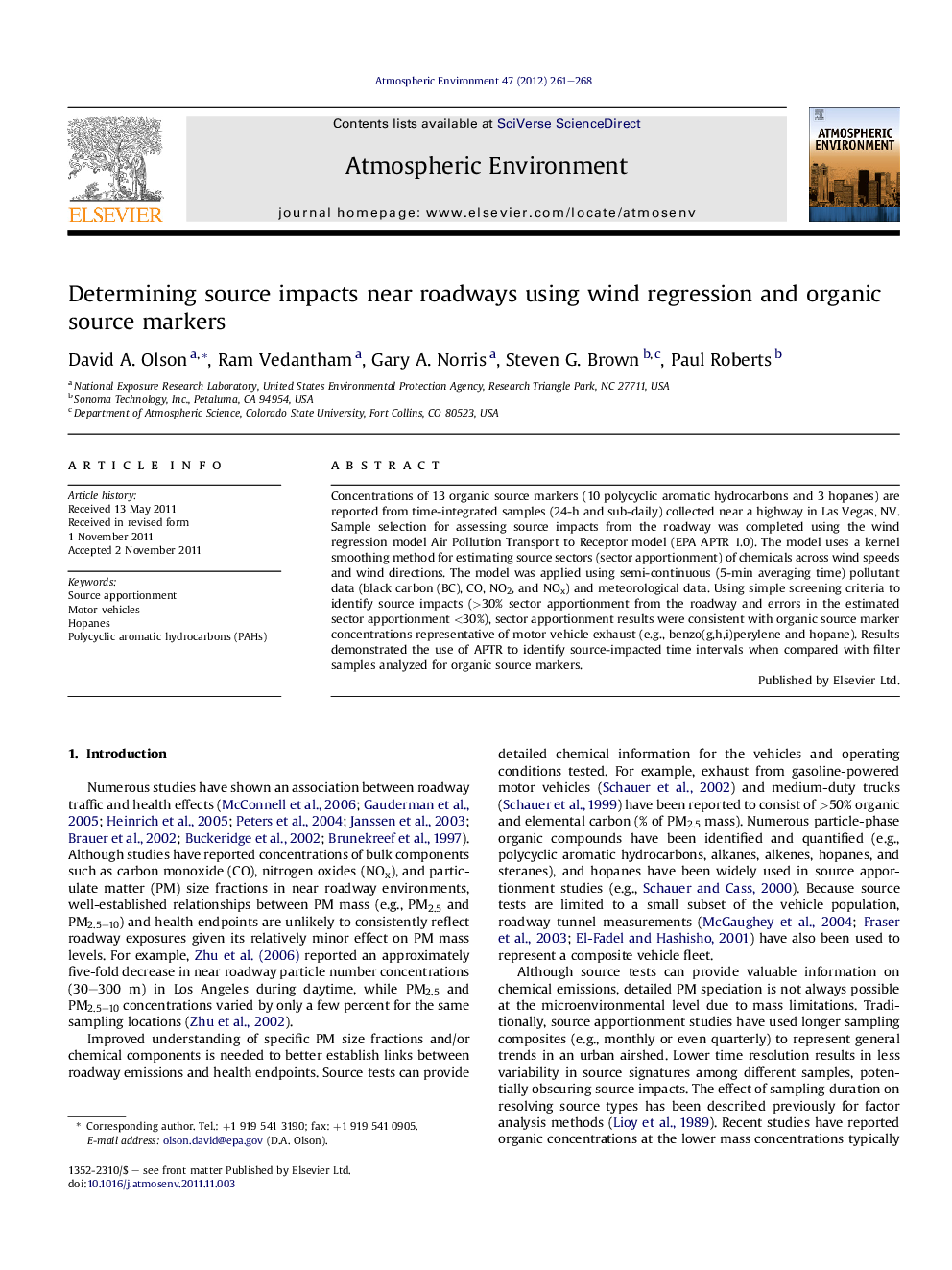 Determining source impacts near roadways using wind regression and organic source markers