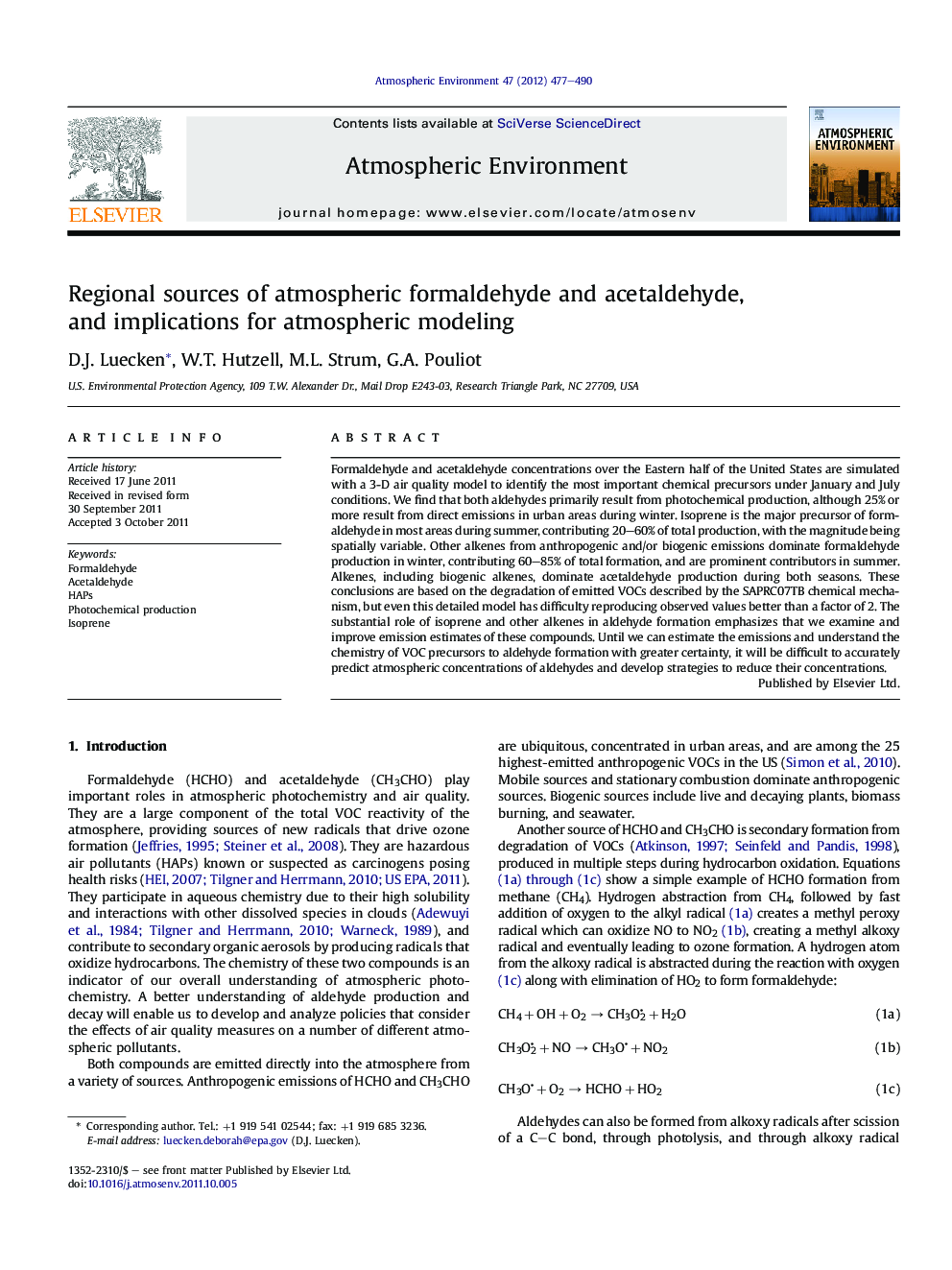 Regional sources of atmospheric formaldehyde and acetaldehyde, and implications for atmospheric modeling